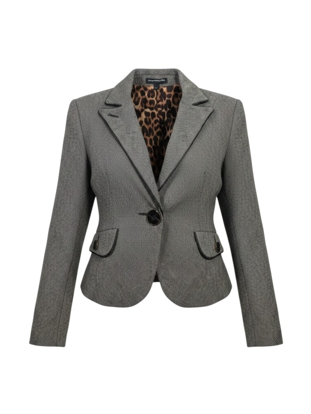 Express Gray Single-Button Leopard-Lined Blazer - Size 6